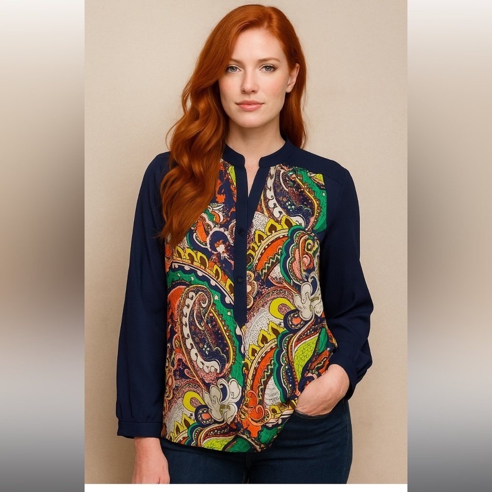Paisley printed blouse jade by melody tam casual top boho classic spring summer